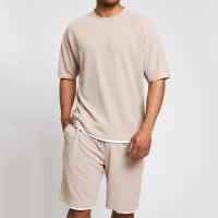 Conjunto de moda con color contrastante para hombres, cuello redondo, top de manga corta, pantalones cortos, deportes de verano y ocio, nuevo - details 2