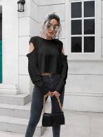 Suéter corto con hombros descubiertos para mujer, Jersey de punto de manga larga, suelto, informal, Otoño e Invierno - details 8