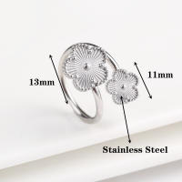 Anillo abierto clásico de lujo con trébol de metal y acero inoxidable con láser flor de cinco hojas simple para mujer y niña nueva joyería de fiesta de moda - details 4