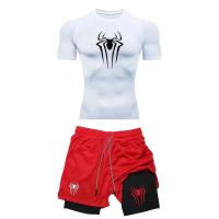 Conjunto de Compresión para Entrenamiento para Hombres Y2K Camisetas de Gimnasio con Estampado de Araña Pantalones Cortos de Correr Transpirables Guarda Rash Deportivo - details 2
