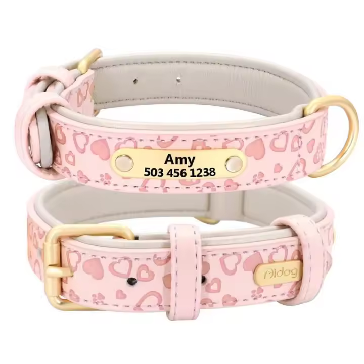 Collares personalizados cuero, Collar Perro, etiquetas identificación de nombre para perros pequeños medianos grandes Pitbull - 1
