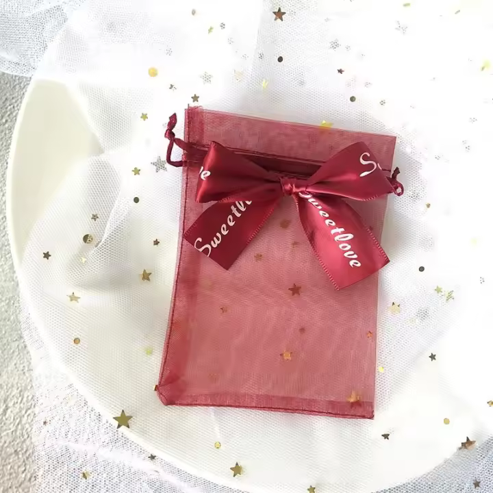 Bolsas de regalo de Organza con lazo para niños, embalaje de joyería, Dulces, galletas, fiesta de cumpleaños y boda, lote de 100 unidades - 1