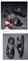 Sandalias de Tacón de Látex Suave Uso Dual para Hombre en Verano Zapatillas de Playa de Piel de Vaca de Primera Capa - details 13