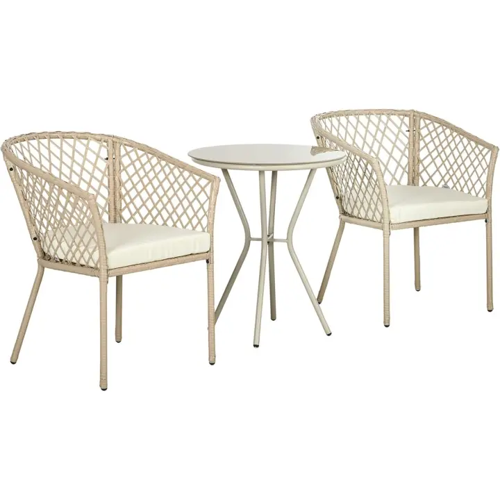 Juego de Muebles de Jardín de Ratán Conjunto de Mesa y 2 Sillas Piezas Extraccibles para Exteriores Terraza Césped Balcón Caqui - 1
