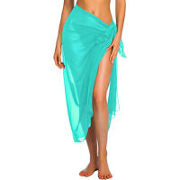 Falda larga y corta para mujer, traje de baño de Sarong, pareo de Bikini de verano, bufanda transparente - details 13
