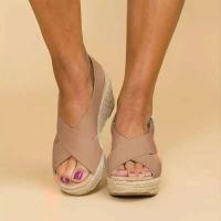 Sandalias de cuña cómodas para mujer, zapatos informales de playa antideslizantes, estilo plataforma con punta abierta, para verano - details 1