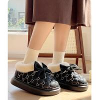 Botines de plataforma para mujer, botines de nieve de invierno de diseñador con lazo, zapatillas mullidas para interiores, zapatos planos de casa para mujer, calzado de moda cálido - details 6
