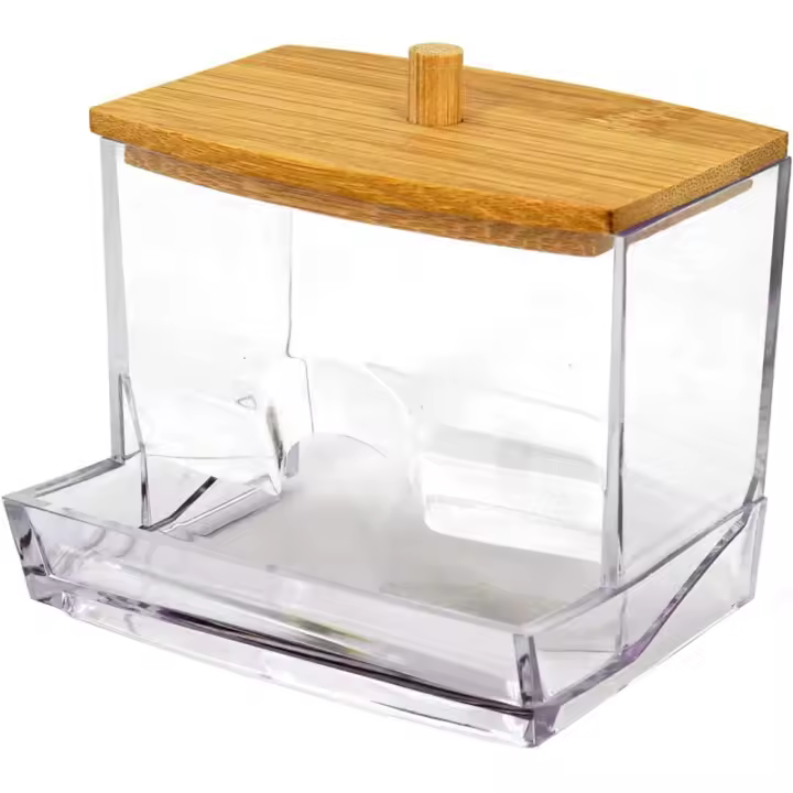 Soporte de bastoncillos de algodón, dispensador de bastoncillos de algodón, caja de almacenamiento de Decoración de mesa de baño, soporte transparente para almacenamiento - 1