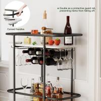 Carrito de servicio de barra de 2 niveles con ruedas, carrito de bebidas móvil con estante para vino y soporte para vidrio, almacenamiento de bebidas rodante con placa de patrón de mármol - details 4