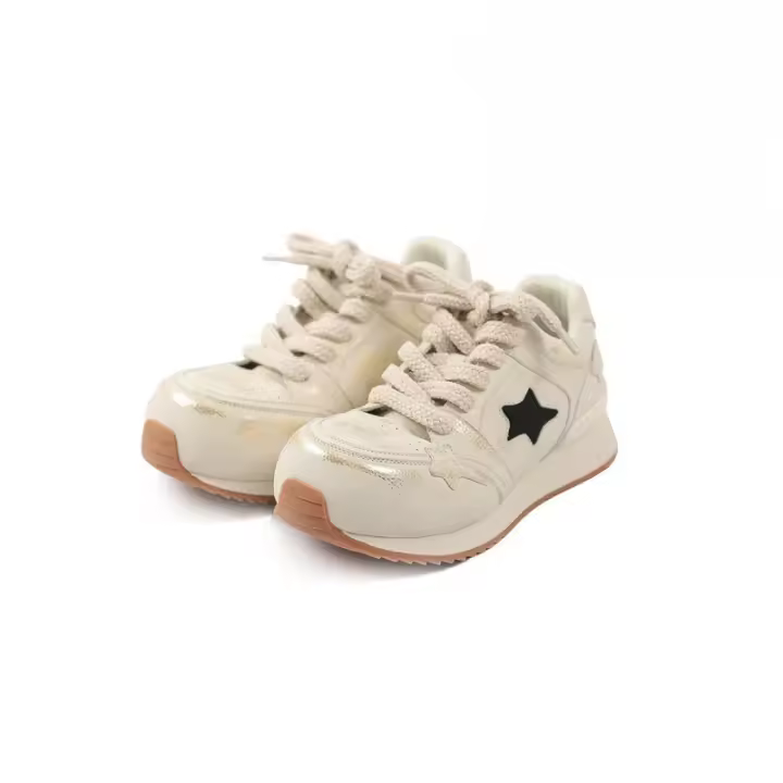Zapatillas Blancas para Mujer de Suela Gruesa Estilo Casual de Moda Primavera-Otoño Nueva Collections de Zapatos de Tablero de Estrellas de Cuero Suave - 1