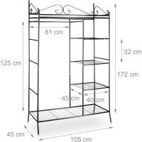 Armario Abierto Country, Perchero Recibidor, Vestidor con Cubierta, Metal-Tela, 1 Ud, 172 x 105 x 45 cm, Negro - details 3