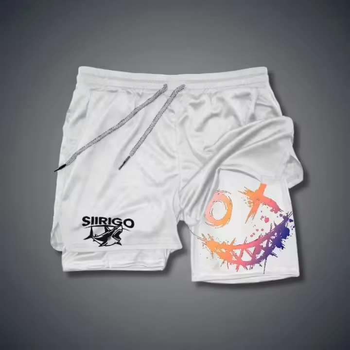 Pantalones Cortos de Fitness de Doble Capa Secado Rápido Diseño de Cara Sonriente - 1