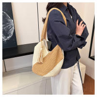 Bolso tejido de gran capacidad para mujer primavera y verano nuevo bolso de hombro de color en contraste bolso de playa versátil para vacaciones en la playa - details 10