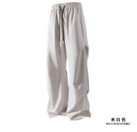 Pantalón plisado lateral de moda Pantalones casuales Pantalones rectos sólidos de cintura elástica para hombres Pantalones sueltos de seda de hielo de secado rápido Pantalones diarios - details 3