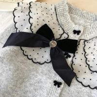 Suéter para niñas 2025 Otoño Invierno suéter de punto coreano para niña cárdigan con lazo abrigo - details 9