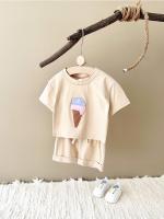 Conjunto de camiseta de verano con parche de helado para niño, versión coreana, conjunto de dos piezas con top de cuello redondo de algodón para bebé - details 0