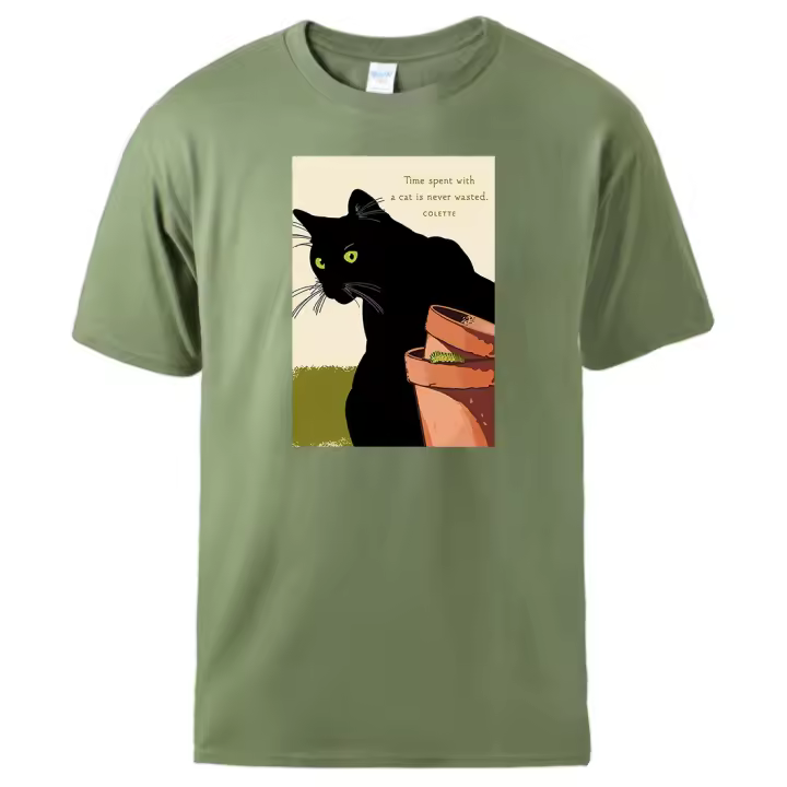 El tiempo que pasa con un gato nunca se pierde. Camisetas de algodón suave para hombre, camisas informales a la moda, Tops que combinan con todo, Camiseta clásica Vintage - 1