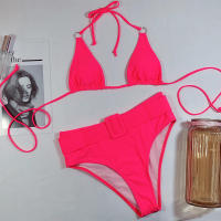 Bikini con Push-up para mujer, traje de baño Sexy con volantes, conjunto de Bikini unicolor, ropa de baño para mujer, Bikini con cuello de pico, ropa de baño para mujer 2023 - details 6