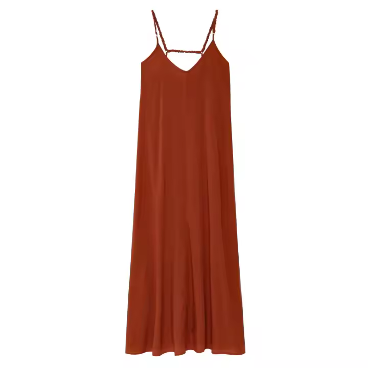 TRAFZA-vestidos Midi elegantes de verano para mujer, estilo pijama, lisos, sin mangas, con espalda descubierta y cuello en V, vestido plisado con tirantes drapeados - 1