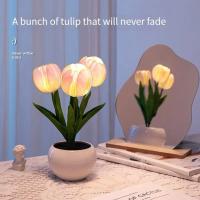 Flor de tulipán Artificial, adornos de luz nocturna hechos a mano, mesita de noche DIY, lámpara LED de noche, decoración de escritorio para dormitorio, regalos de cumpleaños, lámpara de mesa - details 1