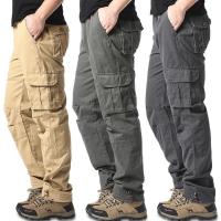 Pantalones casuales de trabajo para hombre con bolsillos multifuncionales, pecho de algodón sólido, estilo cargo recto para uso en exteriores y calle. - details 1