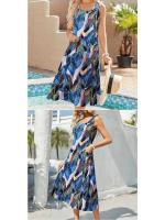 Vestido midi largo de mujer con cintura alta, liguero, chaleco, falda estampada, bolsillo, ideal para uso diario. - details 3