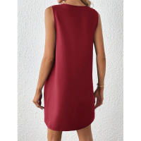 Ropa de mujer Verano Nueva moda Color sólido Vestido sin mangas con cuello en V - details 4
