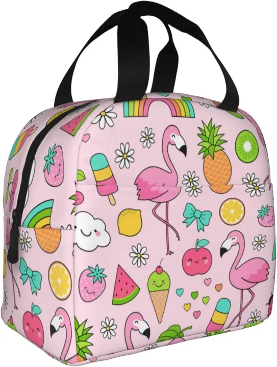 Bolsa de Almuerzo Flamenco Insulada Frutas Tropicales para Niños, Mujeres, Hombres - 1