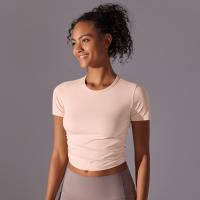 Hamidou-camisetas deportivas ajustadas de manga corta para mujer, Tops atléticos de color sólido para entrenamiento, gimnasio, correr, ropa deportiva - details 4