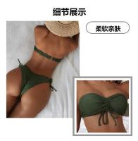 Traje de baño de dos piezas para mujer extranjera Bikini sexy de color sólido fruncido - details 1