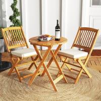 Muebles de Exterior de Madera de Acacia Conjunto de Mesa y Sillas Plegables con Cojines Acolchados Removibles Ideal para Patio Jardín Veranda Balcón (Beige) - details 3