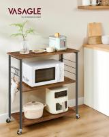 Estantería de Cocina con Ruedas, Carrito de Servicio de 3 Niveles, Estantería para Microondas, Horno, Tostadora, Marco de Metal con 6 Ganchos, Marrón Rústico y Negro KKS60XV1 - details 35