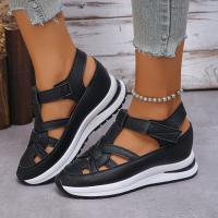 Sandalias de cuña sólidas con punta cerrada para mujer, sandalias deportivas con correa y hebilla a la moda, sandalias informales para mujer con aumento de altura para oficina - details 5