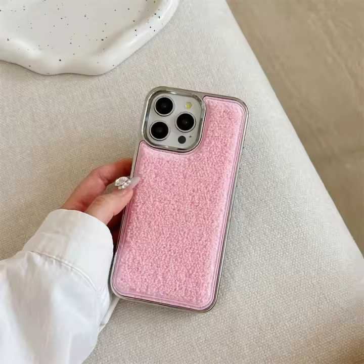 Funda protectora completa anticaída para teléfono iPhone, funda Simple de felpa de Color sólido adecuada para iPhone 14, 15, 13, 12 Pro Max, Otoño e Invierno - 1