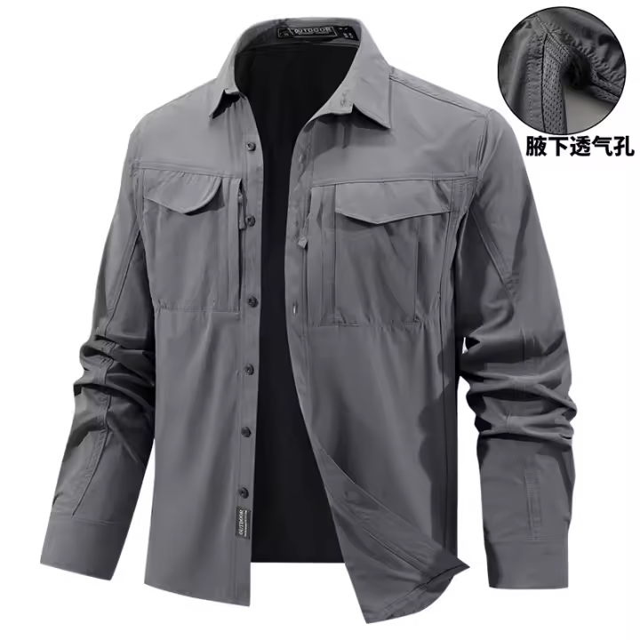 Nueva Camisa de Manga Larga para Hombres Primavera-Otoño 2025 Camisa Deportiva Delgada Informal con Cuatro Bolsillos - 1