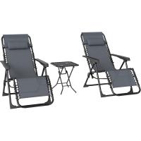 Set de 2 Tumbonas Jardín Exterior Plegables con Mesa Auxiliar Portavasos Tumbonas de Gravedad Cero con Respaldo Ajustable Reposabrazos Extraíble para Patio Piscina Terraza Exterior Beige - details 9
