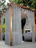 Cortina Transparente Impermeable Para Exteriores 1Pc/2Pcs Color Negro Blanco Gris Hecha De Poliéster 100% Translúcida - details 8