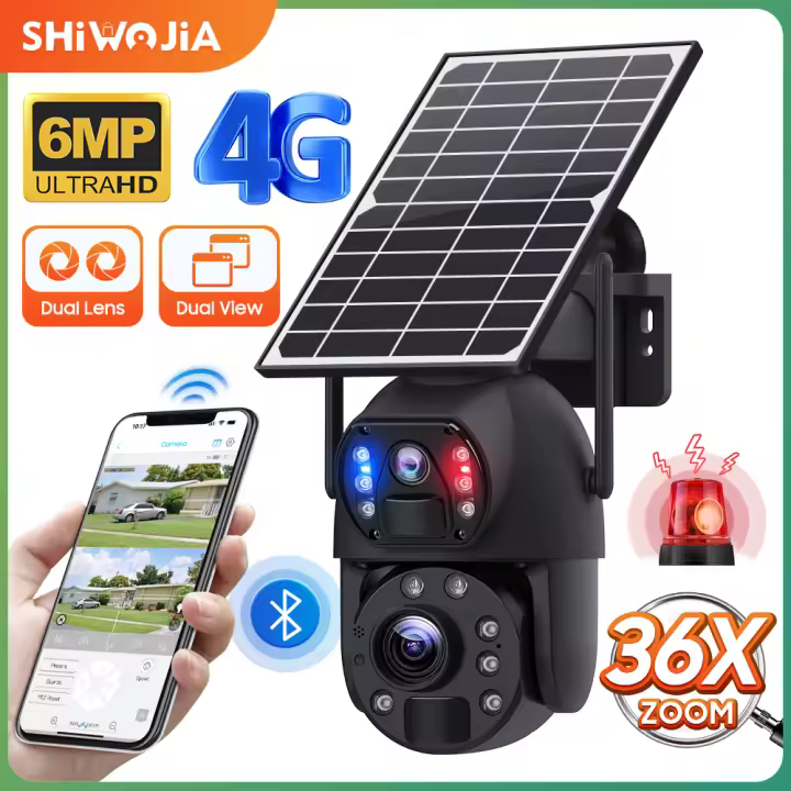 Cámara Solar SHIWOJIA 4G Sim 3K 6MP 20X Zoom Grabación Humanaoidal Impermeable al Agua - 1