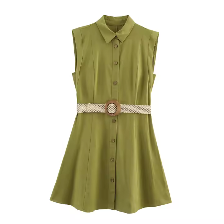 Vestido holgado sin mangas con cinturón y botones sencillos, estilo casual, novedad de verano 2025, ropa de mujer - 1