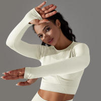 -Top Camisa deportiva de yoga de manga larga a rayas para mujer, sin costuras, que absorbe la humedad - details 39