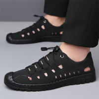 Sandalias para hombre, novedad de verano 2025, zapatos casuales de cuero hueco para hombre, zapatos antideslizantes con agujeros para conducir, sandalias de cuero de fondo suave para hombre - details 0