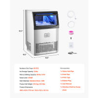 Máquina de Hielo Comercial SucceBuy, Capacidad de 40.82 kg/24H con Almacenamiento de 14.97 kg, Produce 50 Cubitos de Hielo en 15 Minutos, Pantalla LED, Diseño Independiente con Función de Autolimpieza para Bar, Oficina o Restaurante - details 10