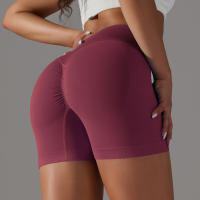 Hamidou pantalones cortos deportivos para mujer, Shorts de Yoga con cintura cruzada, gimnasio, entrenamiento, correr, cintura alta, realce de cadera, sin costuras, Fitness - details 65