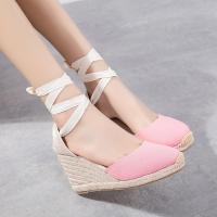 Sandalias de cuña de paja para mujer, zapatos clásicos con cordones, novedad de verano, tacones altos cómodos, sencillos y versátiles - details 2
