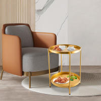 Bandeja de 2 niveles de Metal, mesa auxiliar pequeña y redonda para sofá, mesa auxiliar portátil dorada para dormitorio y balcón - details 0
