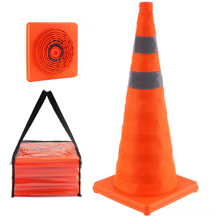 Conos de seguridad, paquete de 4 conos de tráfico plegables de 28 pulgadas, conos de construcción con collares reflectantes, base ancha y bolsa de almacenamiento - 1