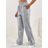 Pantalones deportivos de pierna ancha para mujer con cintura, pantalones rectos grises para, elástico cómodo - details 2