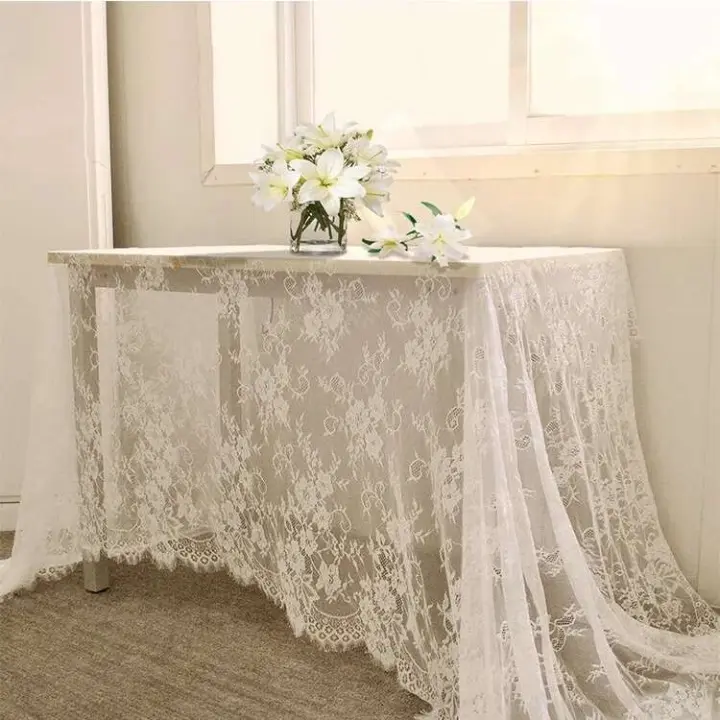 Mantel blanco vintage bodas, tela ENCE rectangular bordada para verano, fiesta al aire libre, decoración del hogar de la granja - 1