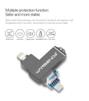 Disco de Memoria USB WANSENDA de Metal 256GB 128GB 64GB 3.0 para iPhone 14 Pro/13/12/11/XR. Pen Drive OTG con Interfaz Hardware Lightning Diseño de Rotación - details 4
