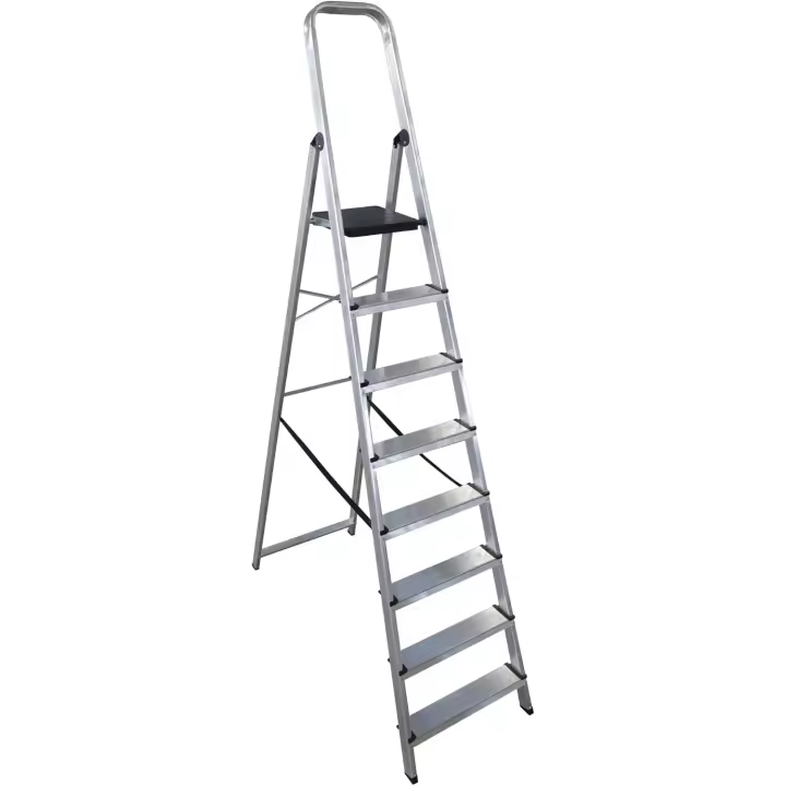 Tijera de 8 Escalones de Aluminio Plata de 366 cm de Altura con 150 kg de Capacidad de Carga - 1